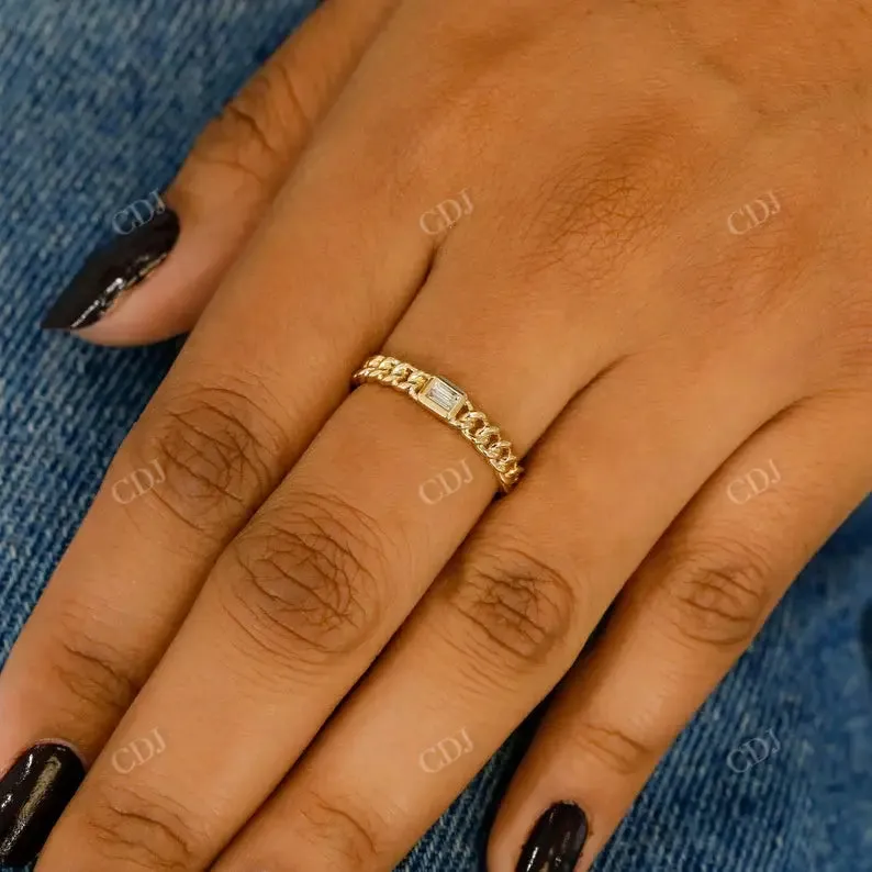 0.06CTW CVD Diamond Baguette Cuban Link Stacking Ring