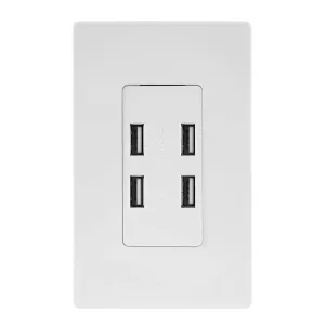 4.8 Amp Ultra High Speed 4-Port USB Wall Outlet, White