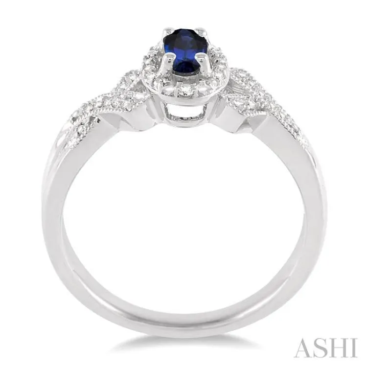 5x3 MM Oval Cut Sapphire and 1/50 Ctw Single Cut Diamond Ring in Sterling Silver