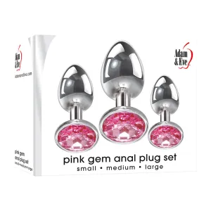 Adam & Eve 3-Piece Metal Anal Plug With Pink Gemstone Base Set