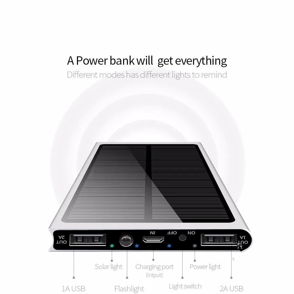 Aluminum Portable Solar Power Bank 20000 mAh