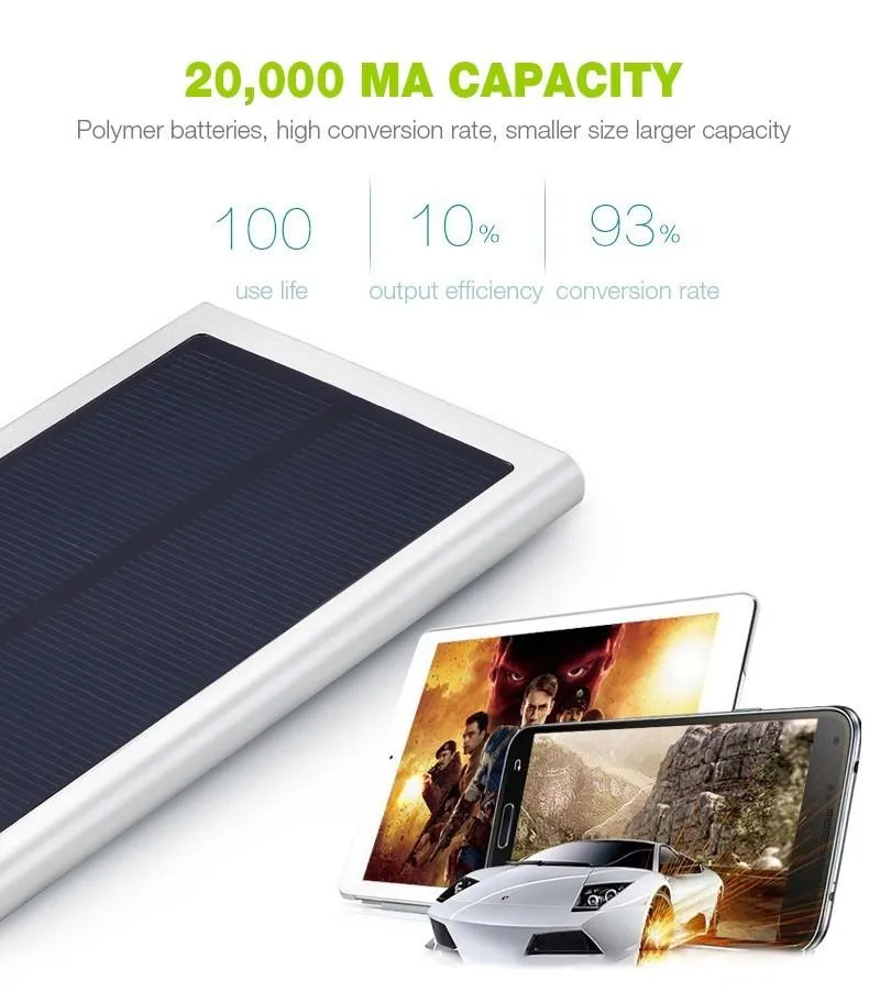 Aluminum Portable Solar Power Bank 20000 mAh