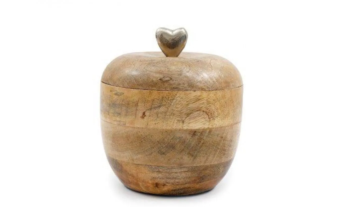 Apple-Shaped Wooden Heart-Topped Storage Pot