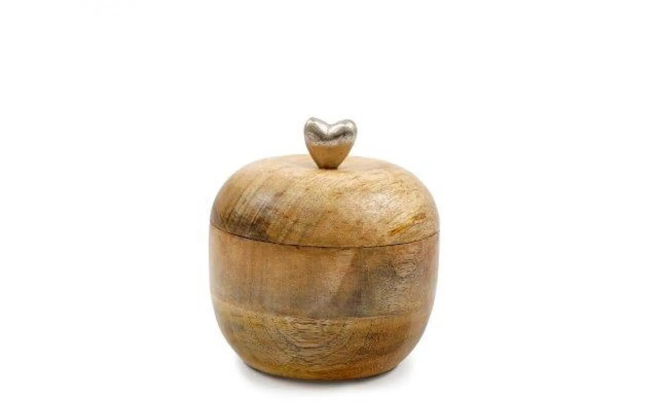 Apple-Shaped Wooden Heart-Topped Storage Pot