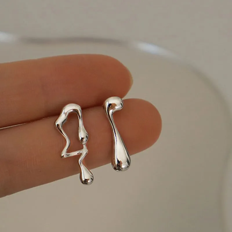 Asymmetrical Liquid Metal Drop Earrings