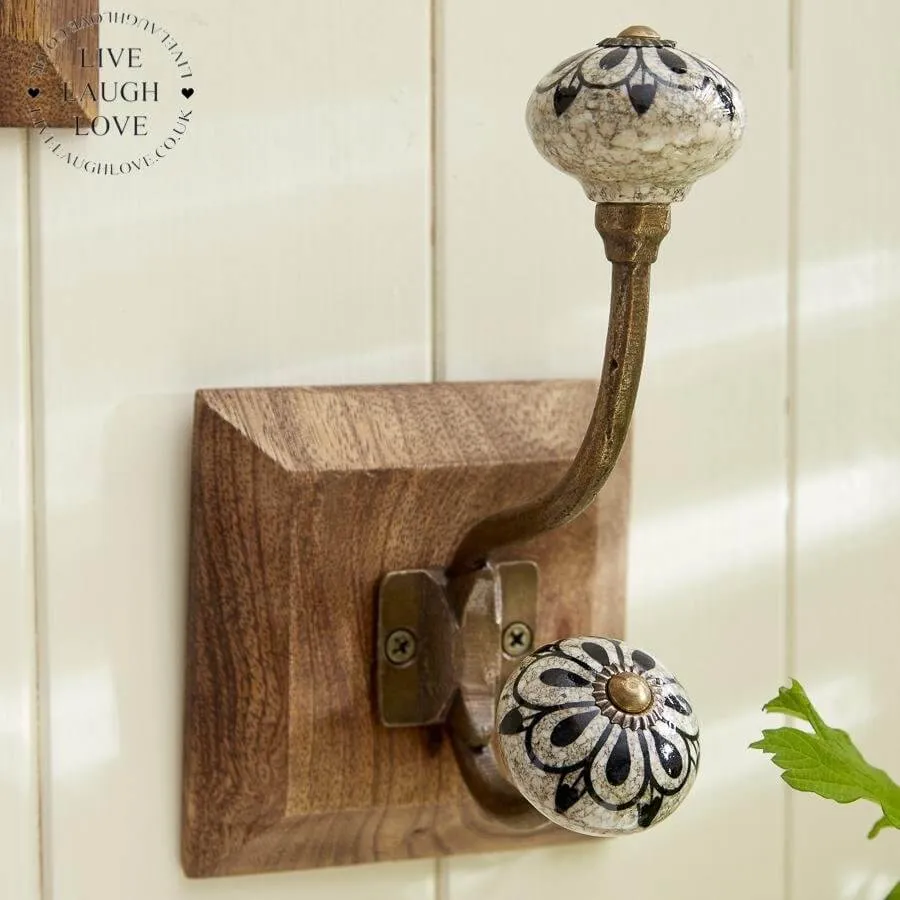 Brass and Ceramic Wall Hooks