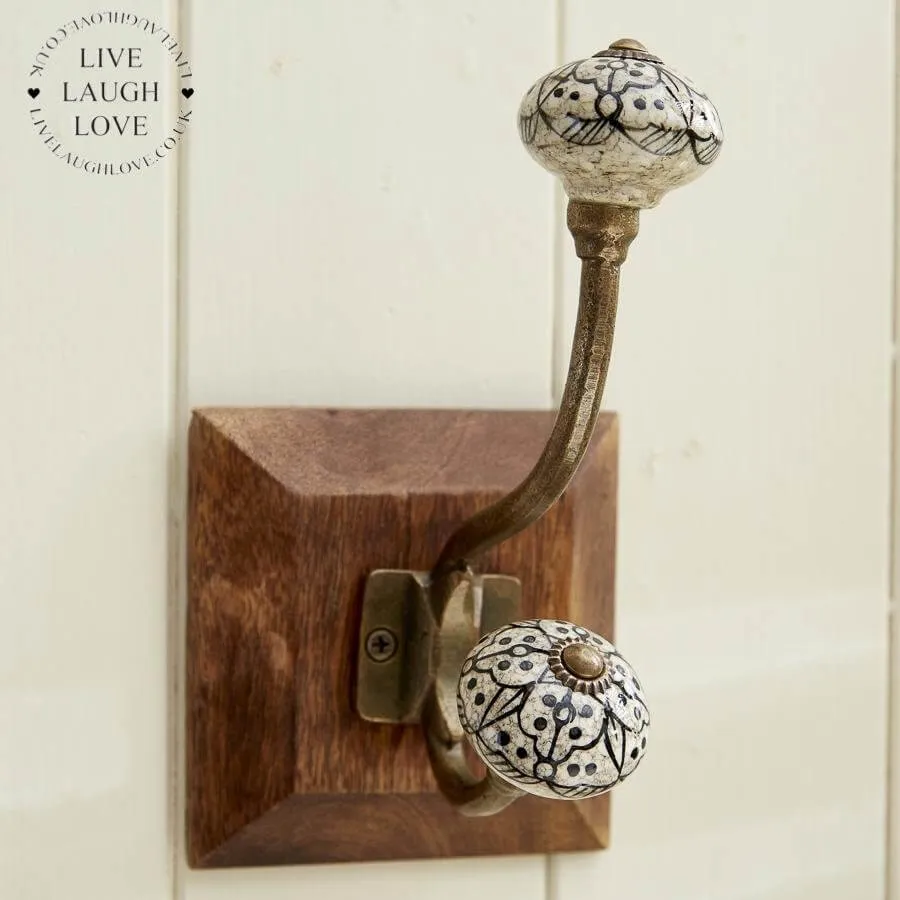 Brass and Ceramic Wall Hooks