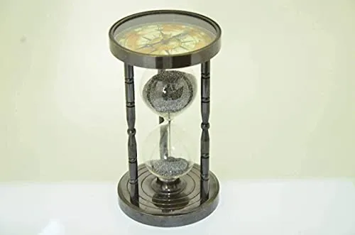 Brass Handmade 5 Min Sand Timer Hourglass Sand Clock with Unique Compass Antique Finish Beautiful Handcrafted Ideal for Best Gift Item by TENABLE Nautical MART