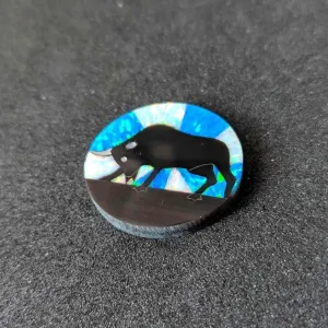 Bull Cabochon Inlay with Black Horn, Mother of Pearl Shell and Lab Opal - 22.3mm Diameter, 2g Weight