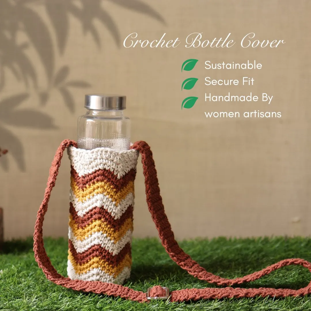 Chevron Brown Handmade Crochet Sling Bottle Cover