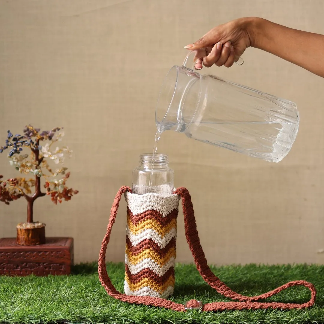 Chevron Brown Handmade Crochet Sling Bottle Cover