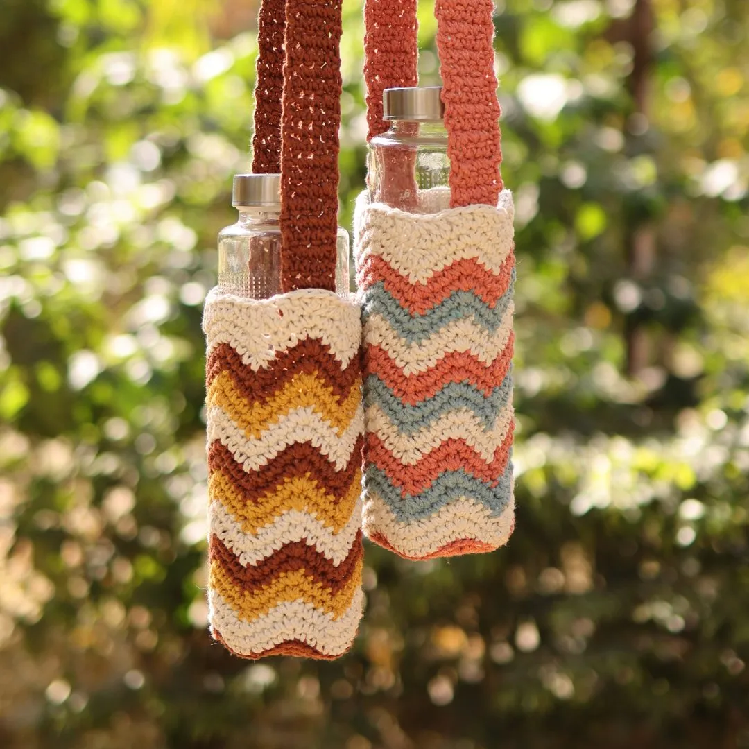 Chevron Brown Handmade Crochet Sling Bottle Cover