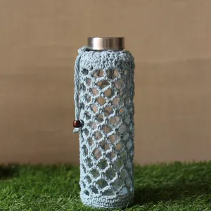 Cotton Bottle Cover | Crochet Web Bottle Bag | Handmade | Grey