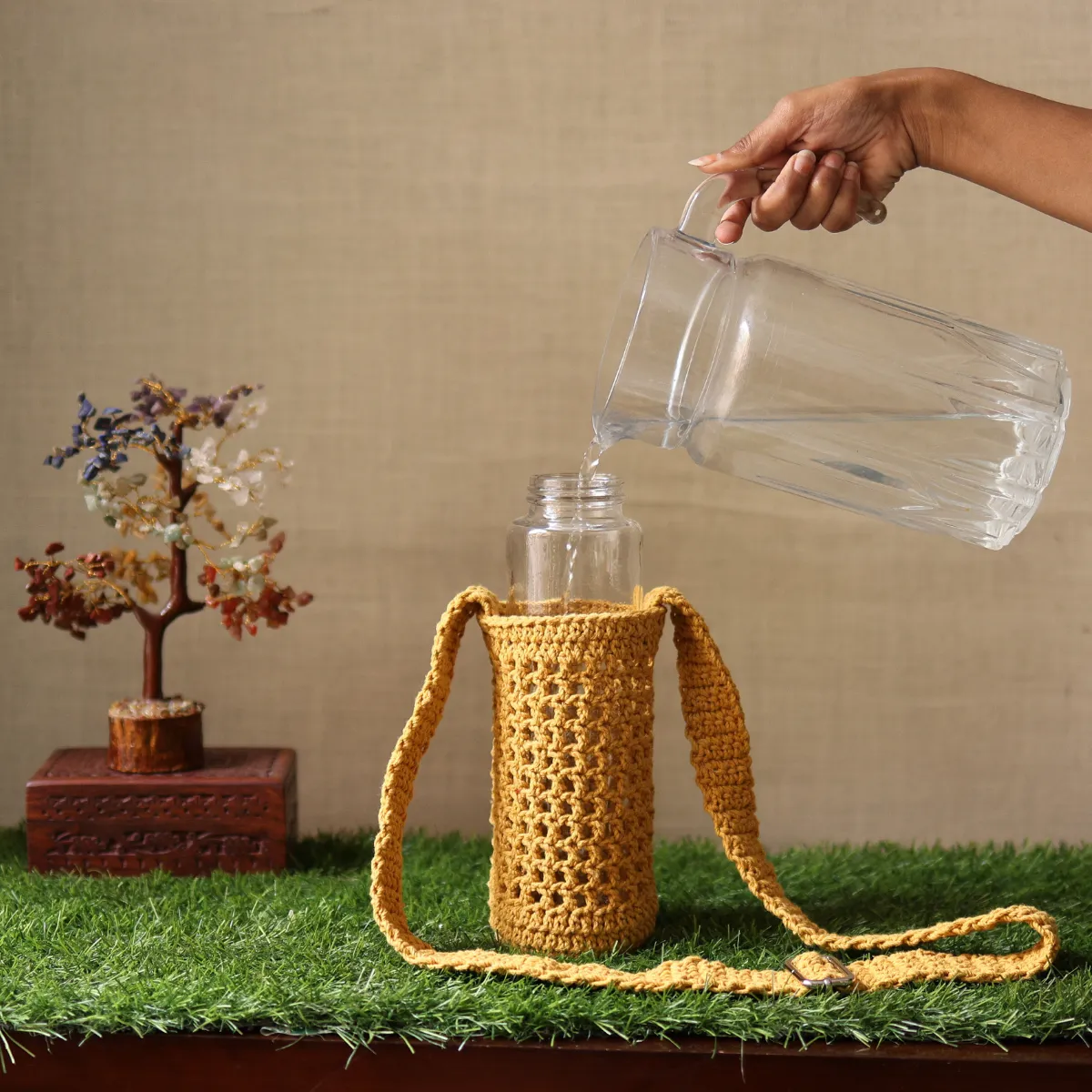 Cotton Crochet Sling Bottle Cover | Handmade | Yellow