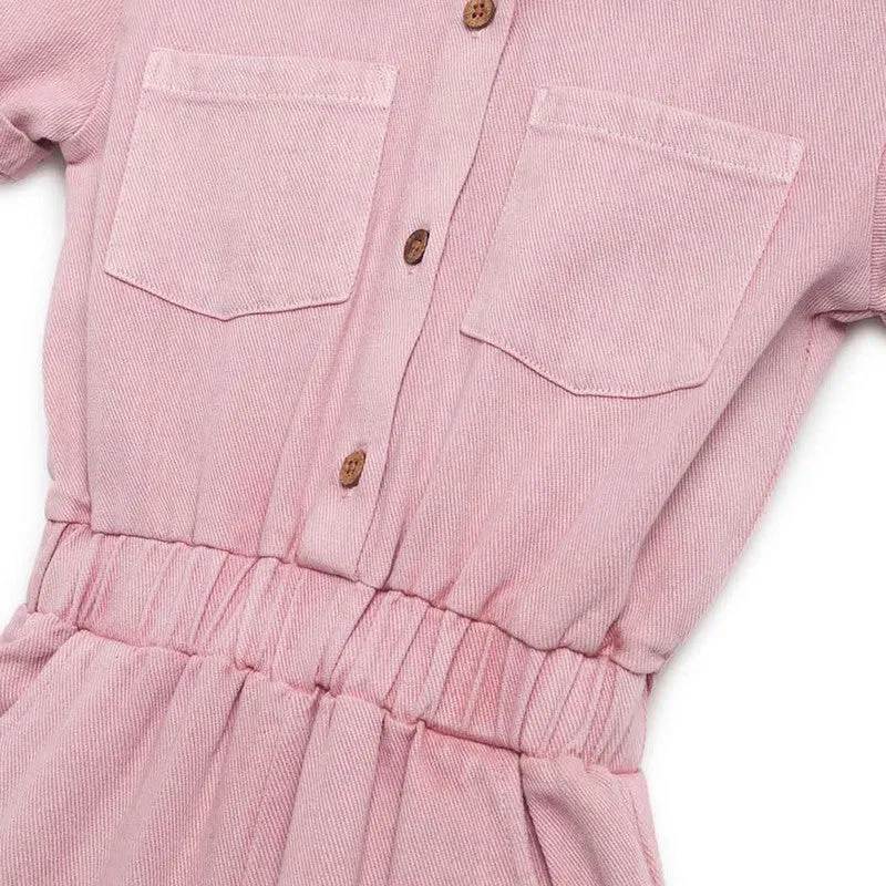 Cotton Twill Jumpsuit for Kids | Pink