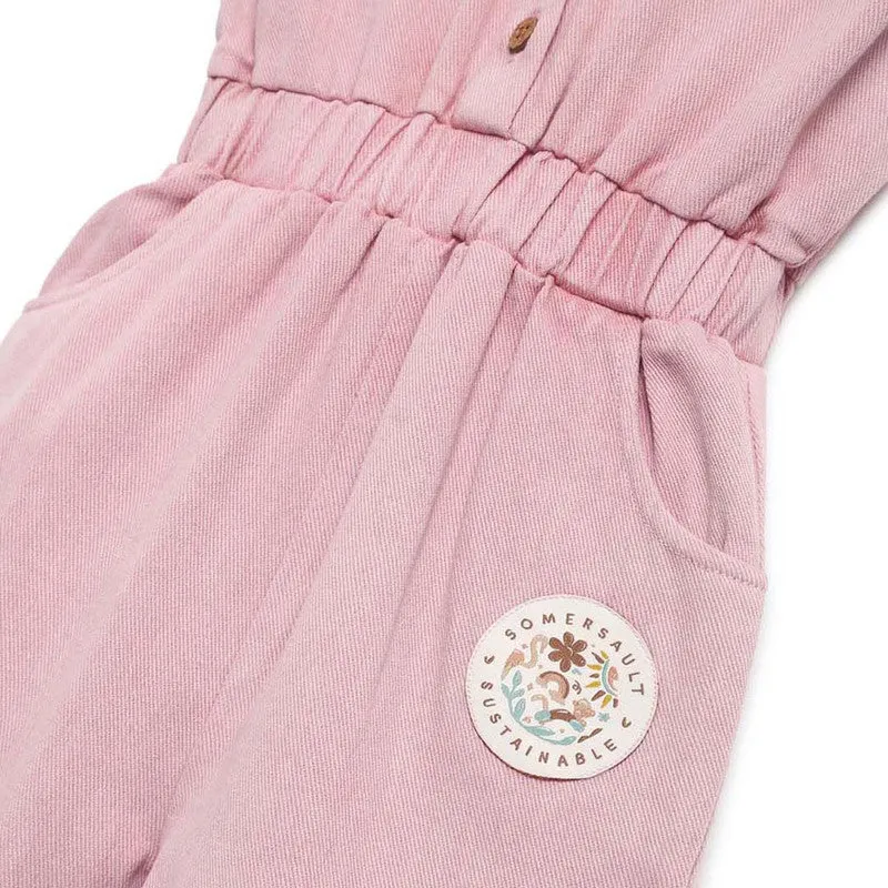 Cotton Twill Jumpsuit for Kids | Pink