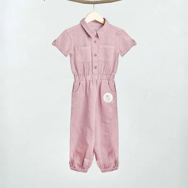 Cotton Twill Jumpsuit for Kids | Pink