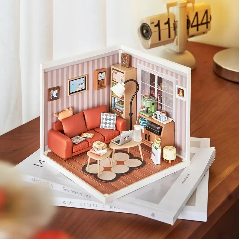 Cozy Living Lounge | Rolife Super Creator DW007 DIY Stackable Dollhouse Miniatures Kit