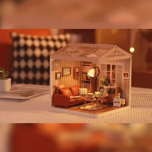 Cozy Living Lounge | Rolife Super Creator DW007 DIY Stackable Dollhouse Miniatures Kit