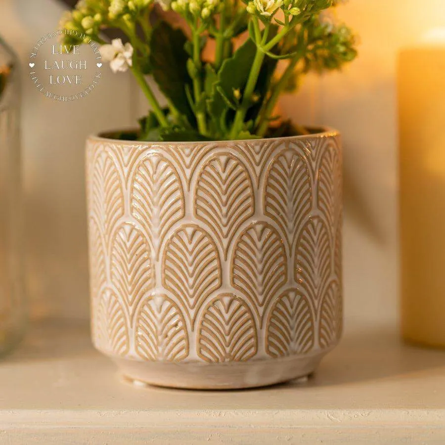 Cream Leaf Ceramic Patterned Pot ***Clearance***