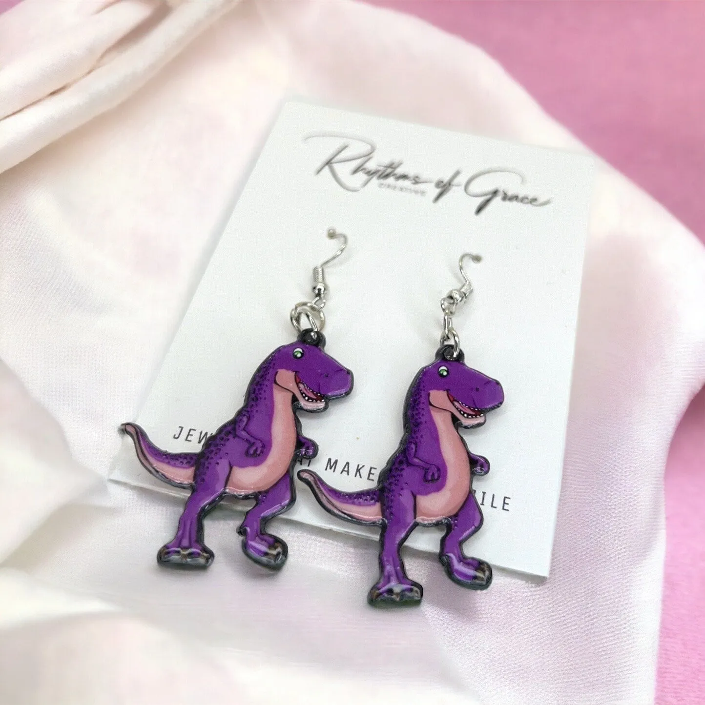 Dinosaur Earrings - Dinosaur Jewelry, Purple Dinosaur, Handmade Earrings, Handmade Jewelry, Animal Earrings, Animal Jewelry, Dino Earrings