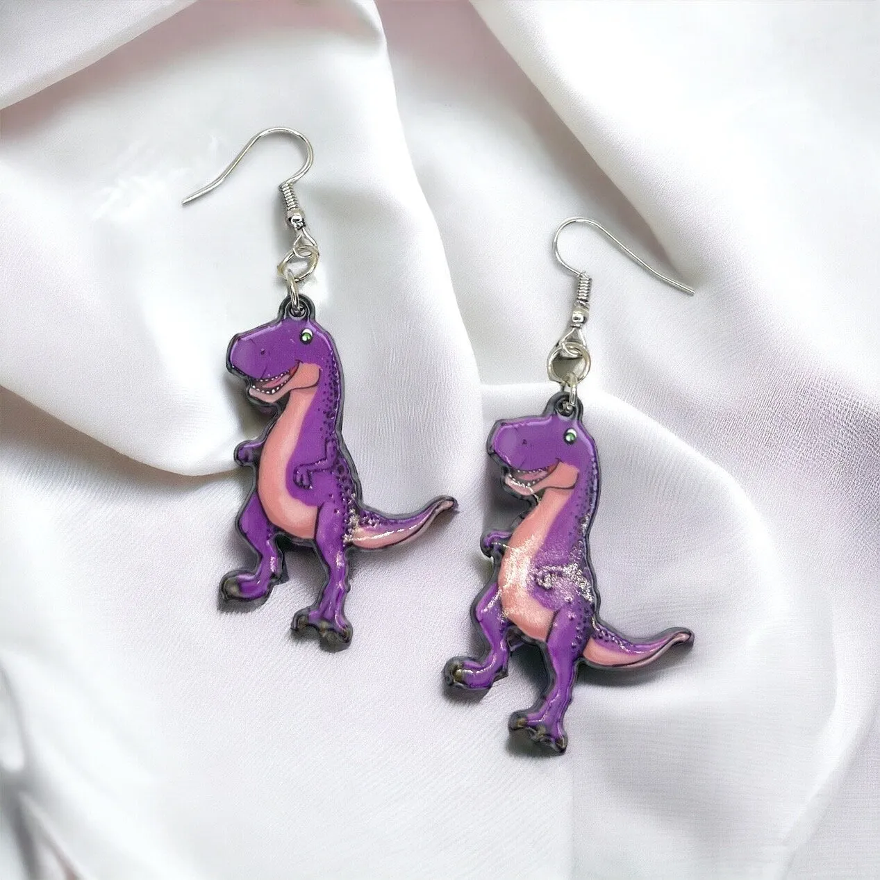 Dinosaur Earrings - Dinosaur Jewelry, Purple Dinosaur, Handmade Earrings, Handmade Jewelry, Animal Earrings, Animal Jewelry, Dino Earrings