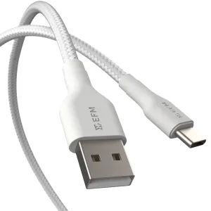 EFM USB-A to USB-C Braided Power and Data 2M Cable - Tested to withstand 20000  bends - White