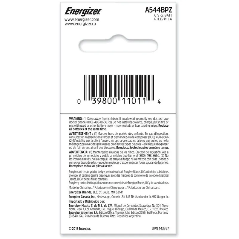 Energizer Alkaline A544 6 V Electronics Battery 1 pk