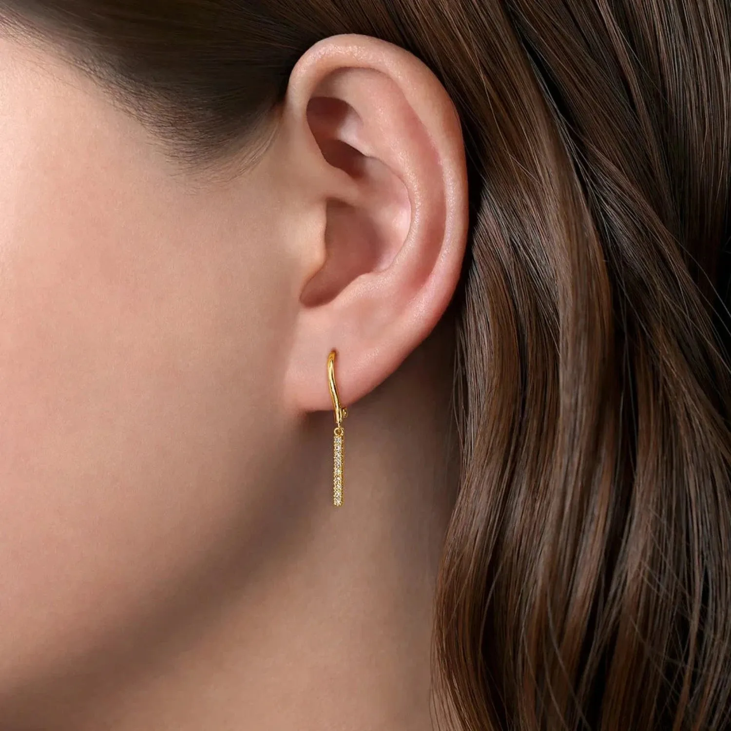 Gabriel & Co. Pave Diamond Bar Drop Leverback Earrings