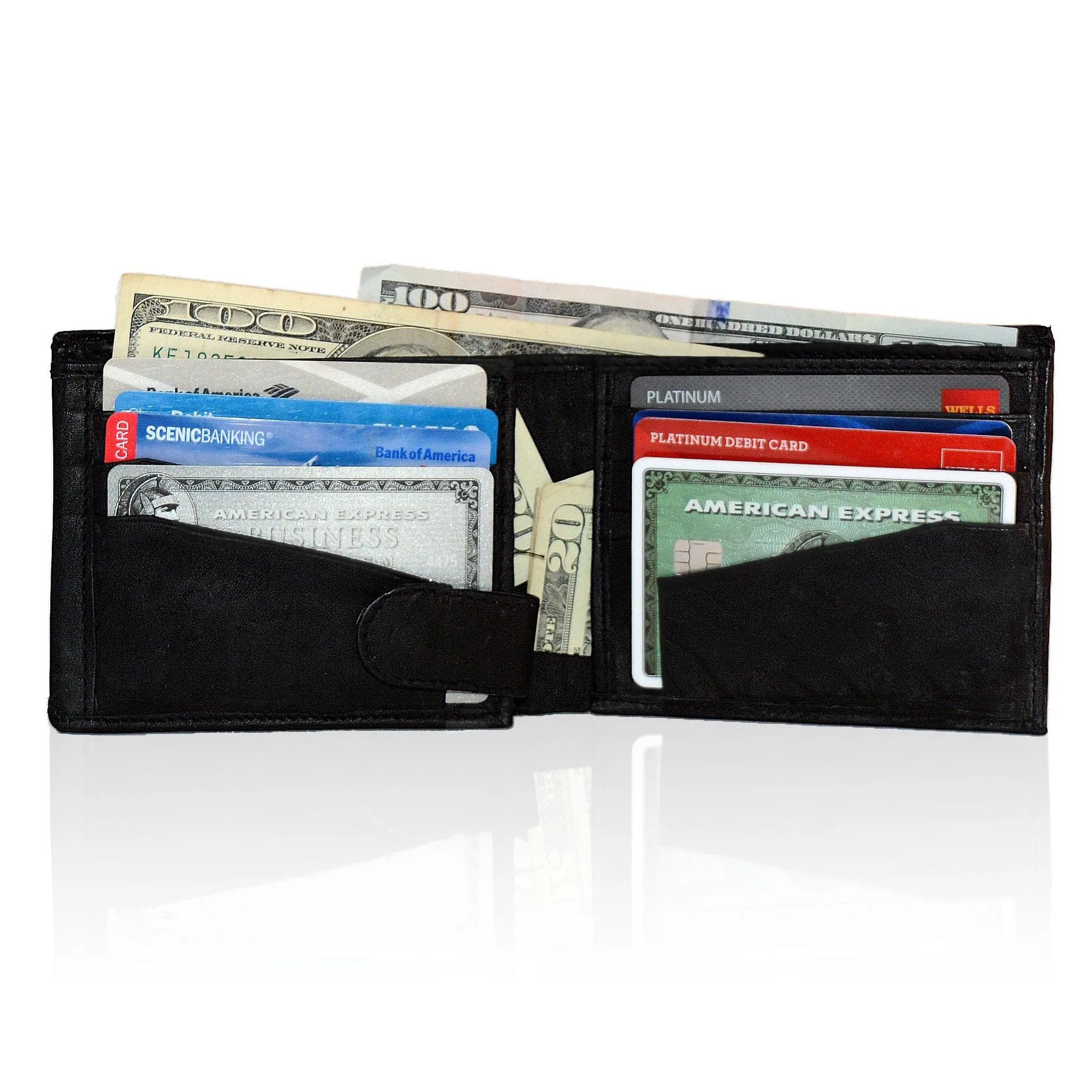 Genuine Men's Extra Capacity Leather Slimfold Wallet - Black