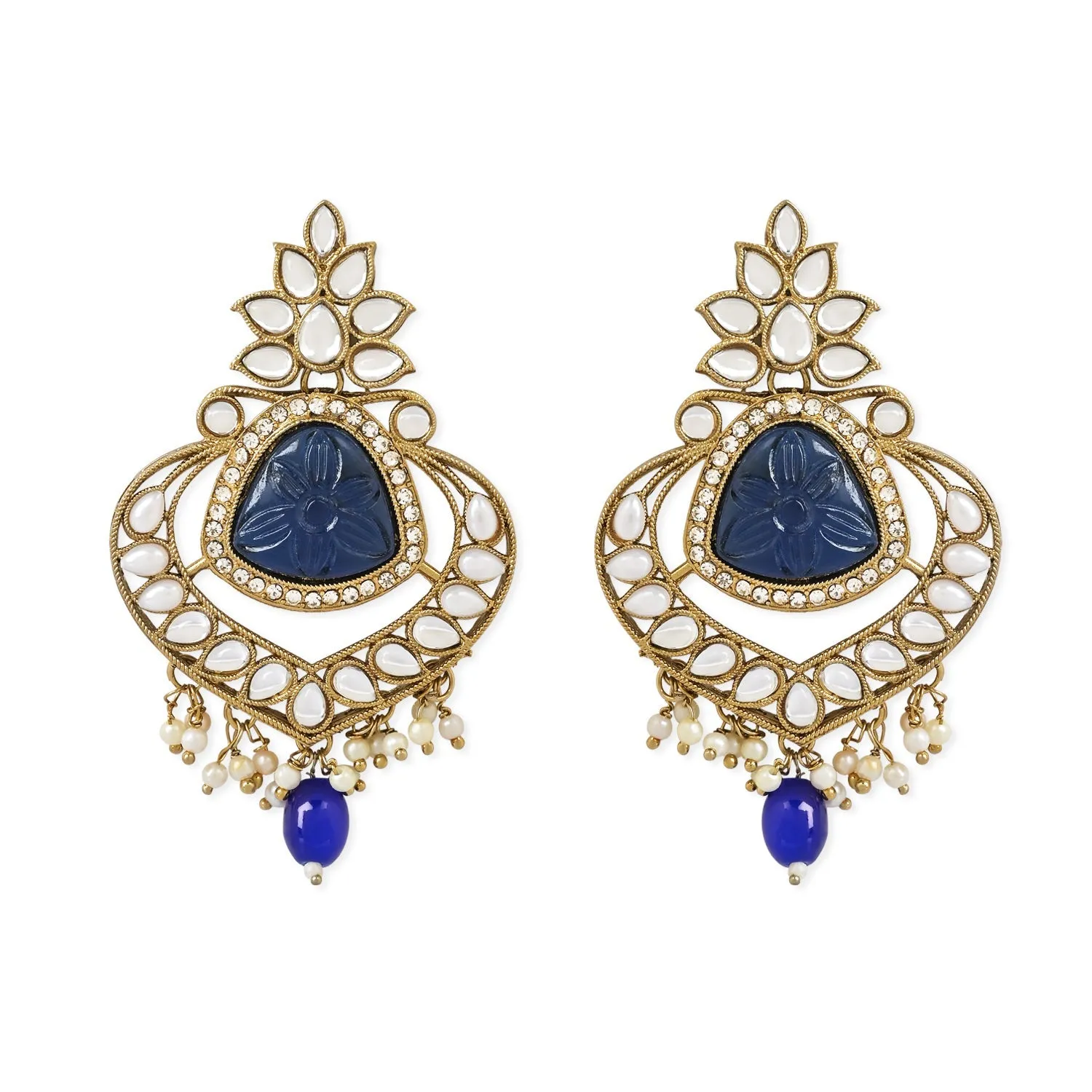 Gold Plated Traditional Kundan Pearl Chandbali Earrings With Maang Tikka For Women/Girls