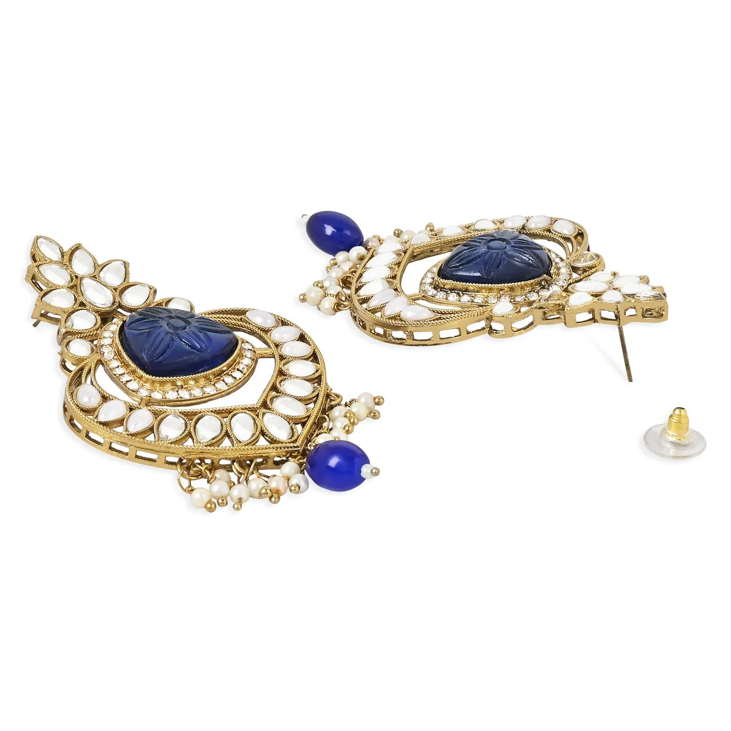 Gold Plated Traditional Kundan Pearl Chandbali Earrings With Maang Tikka For Women/Girls