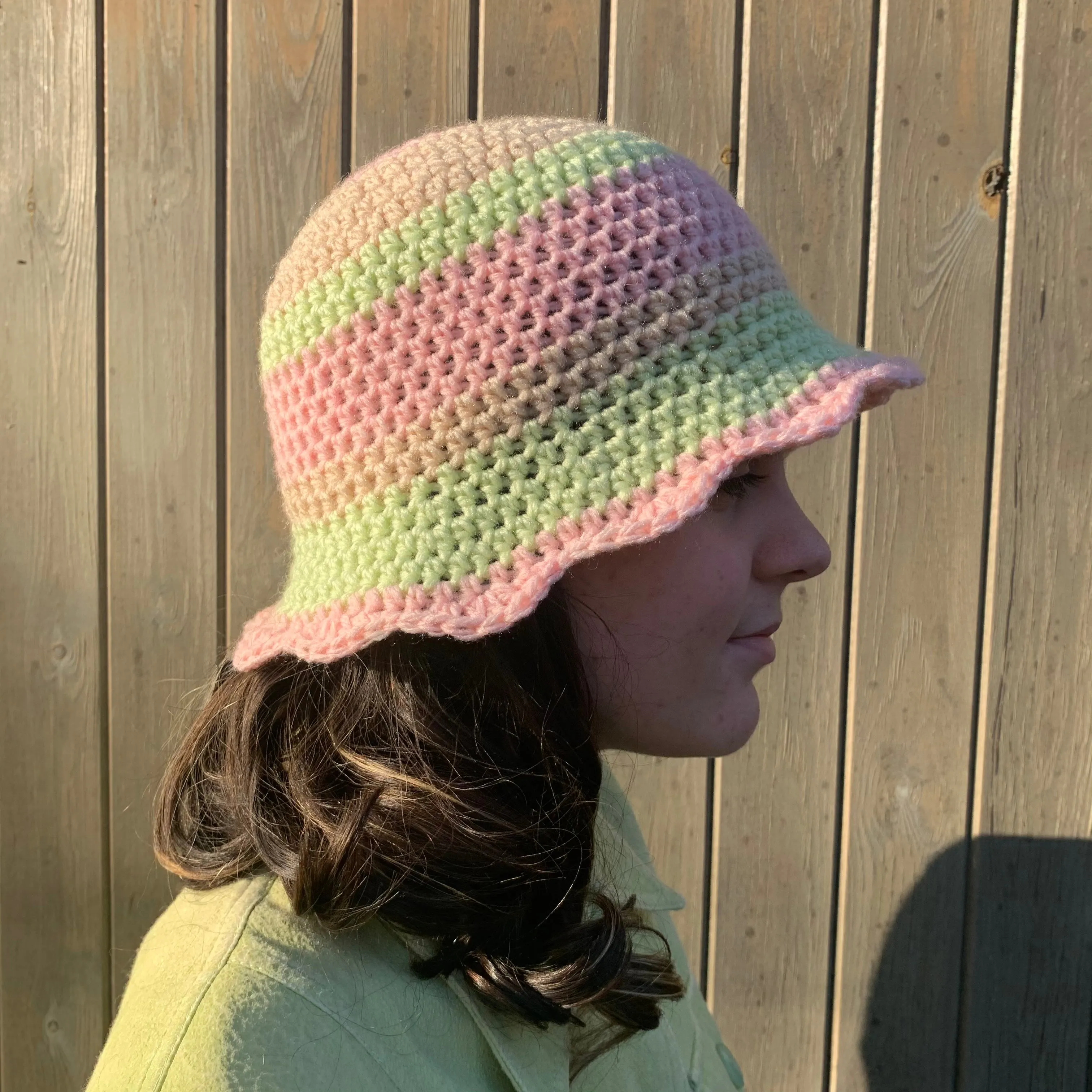 Handmade scallop edge crochet bucket hat - various colourways