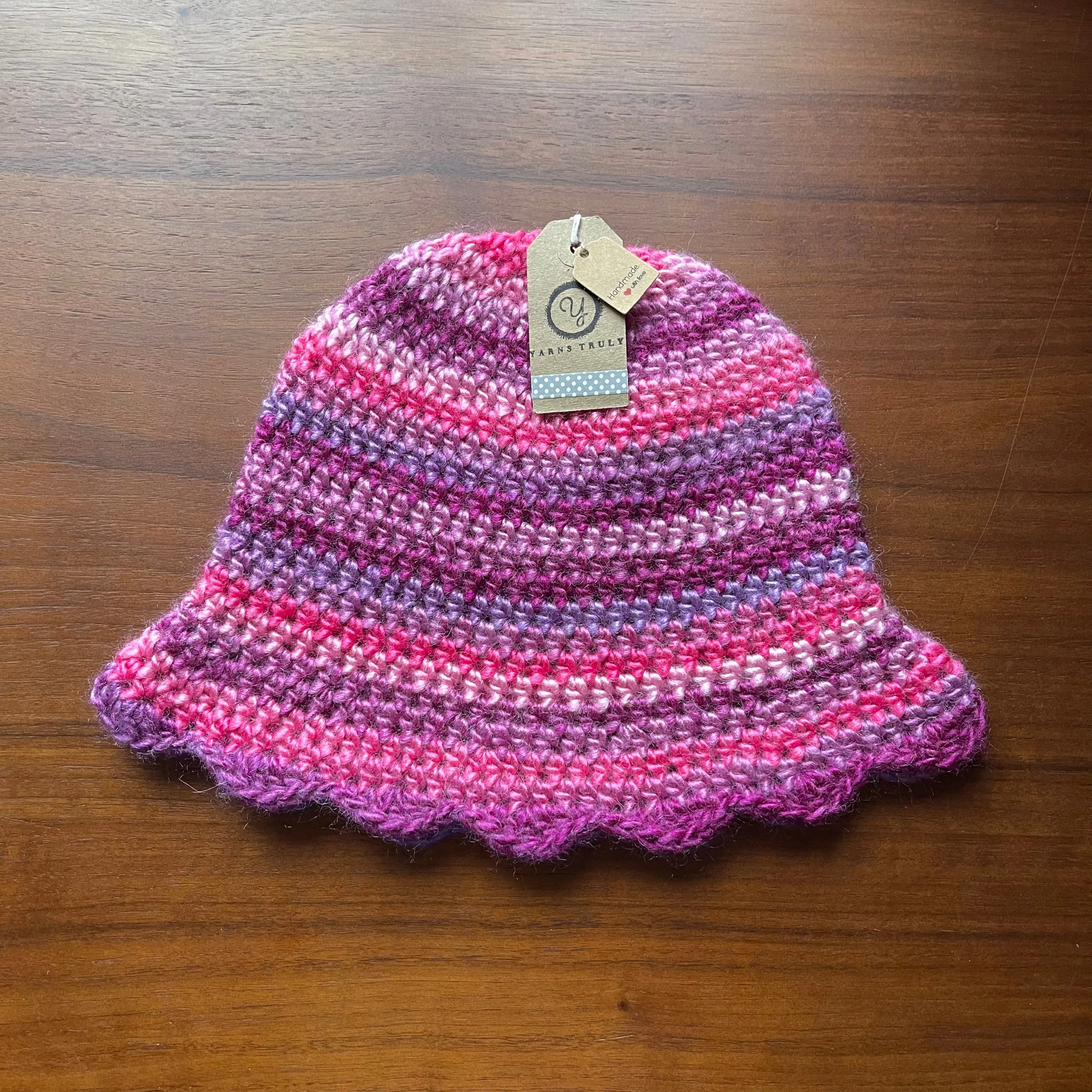 Handmade scallop edge crochet bucket hat - various colourways