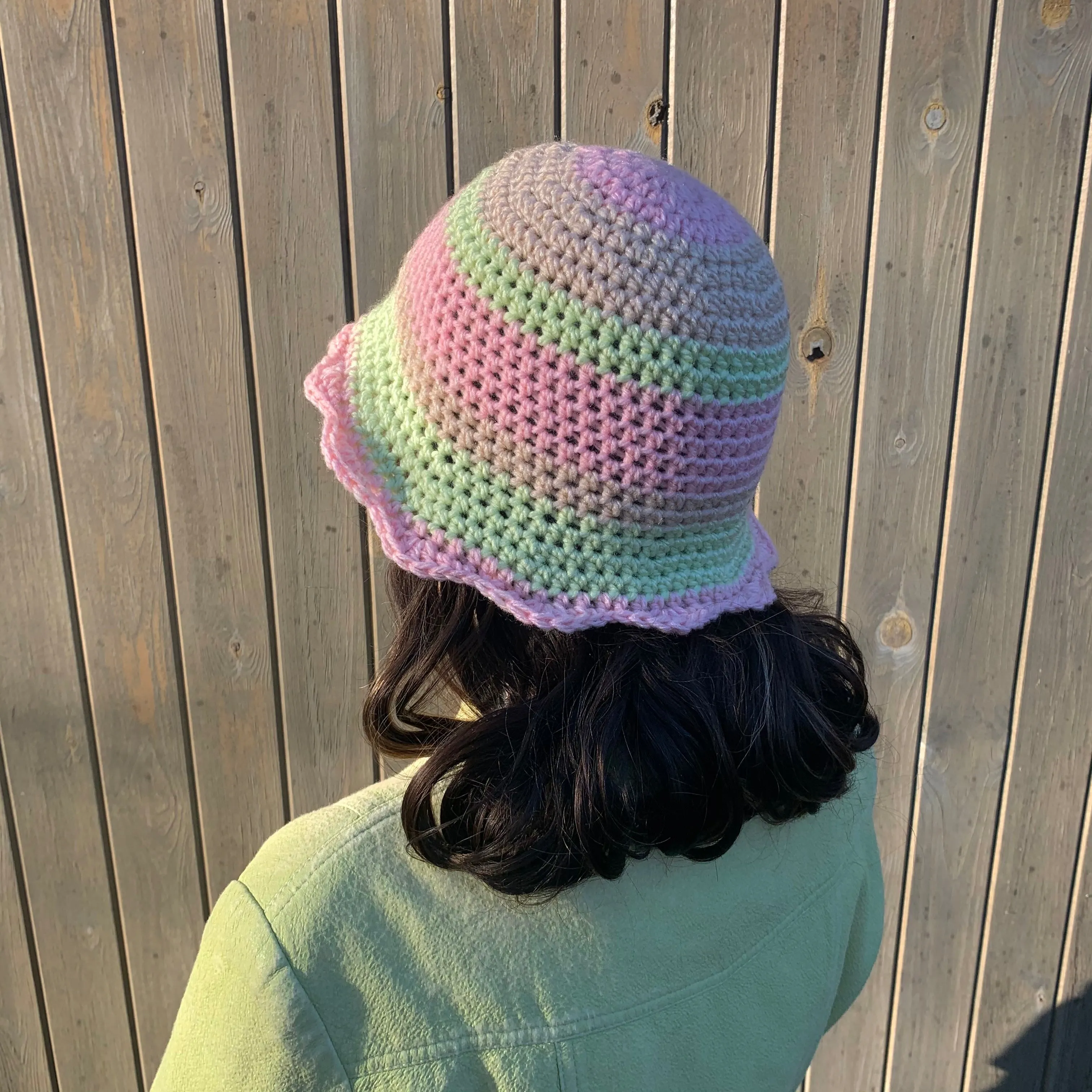 Handmade scallop edge crochet bucket hat - various colourways