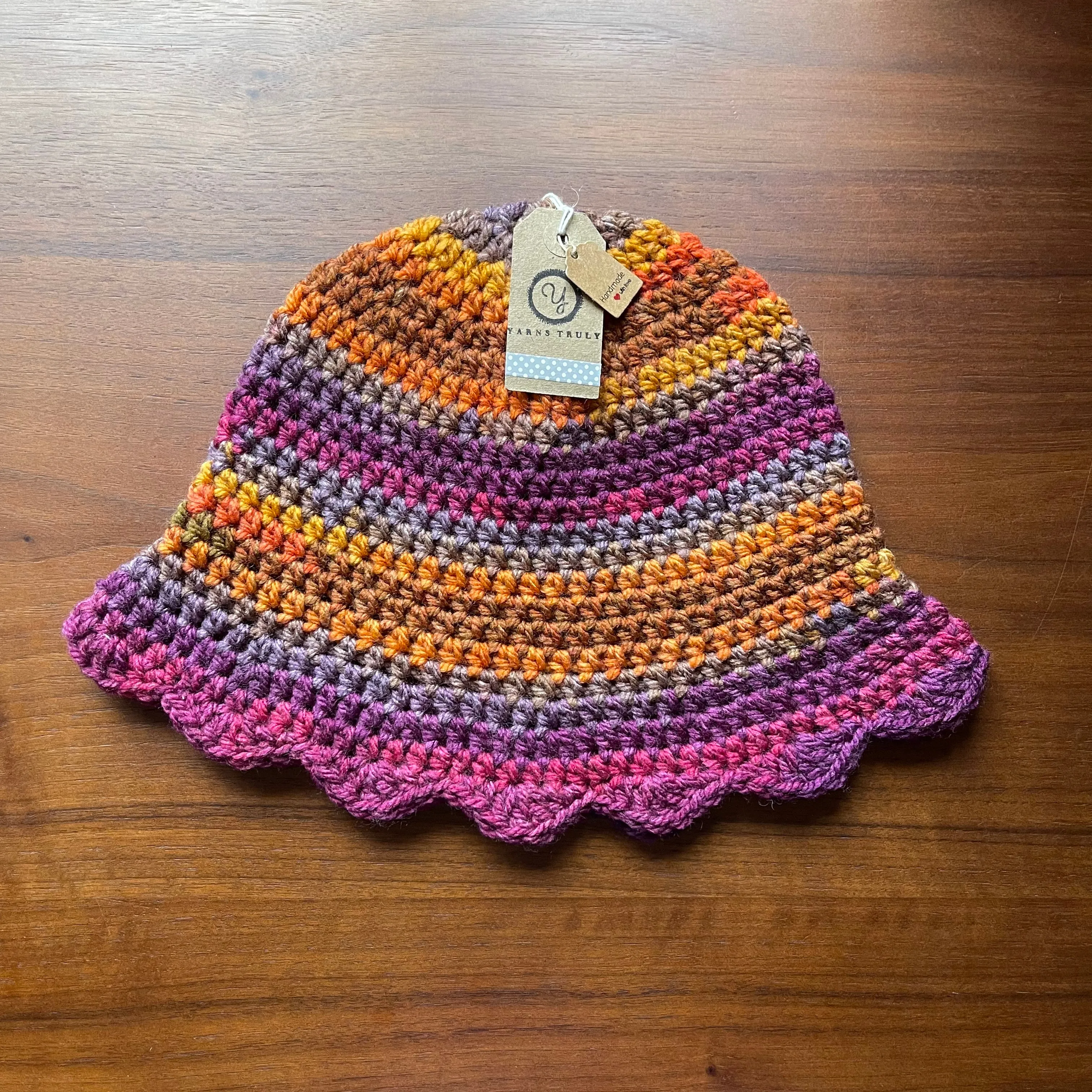 Handmade scallop edge crochet bucket hat - various colourways