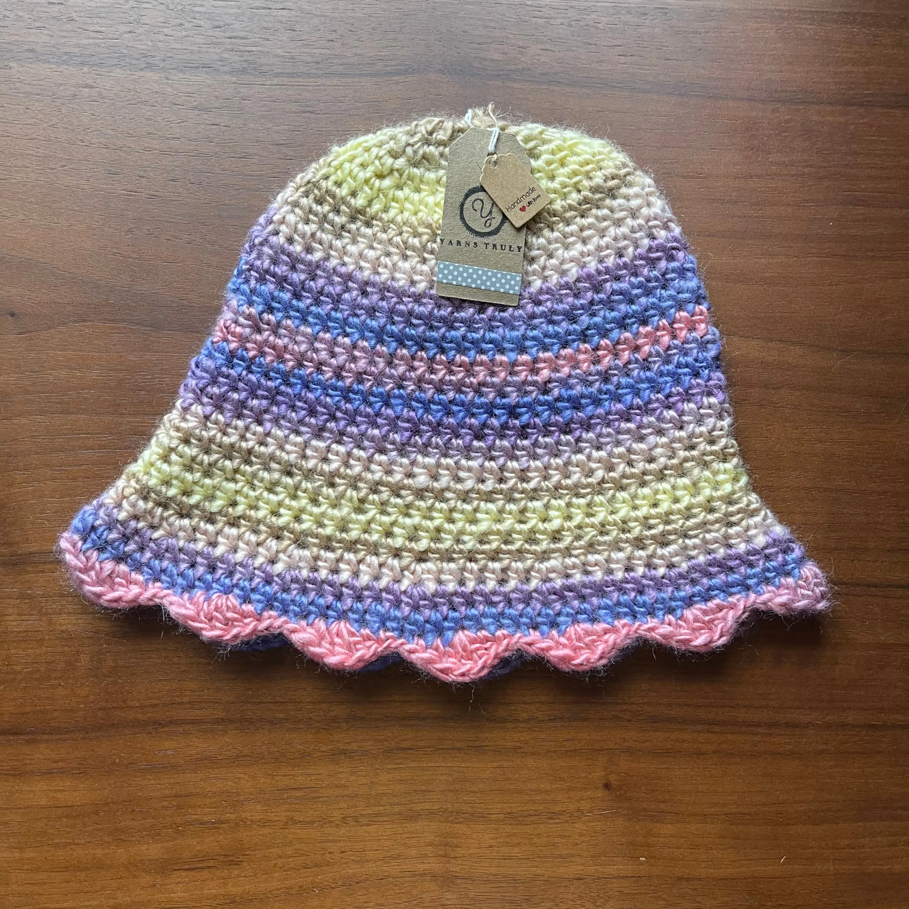 Handmade scallop edge crochet bucket hat - various colourways