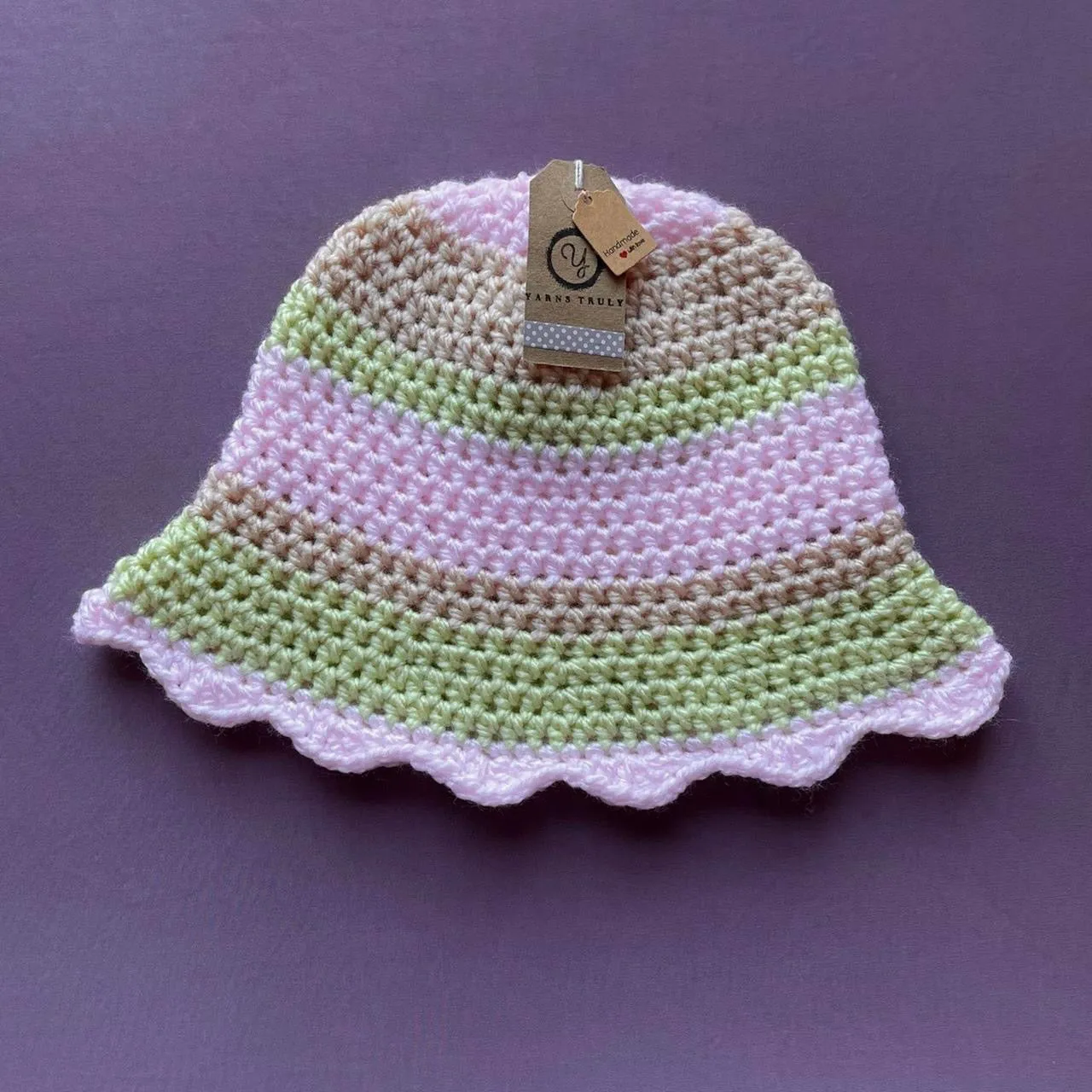 Handmade scallop edge crochet bucket hat - various colourways