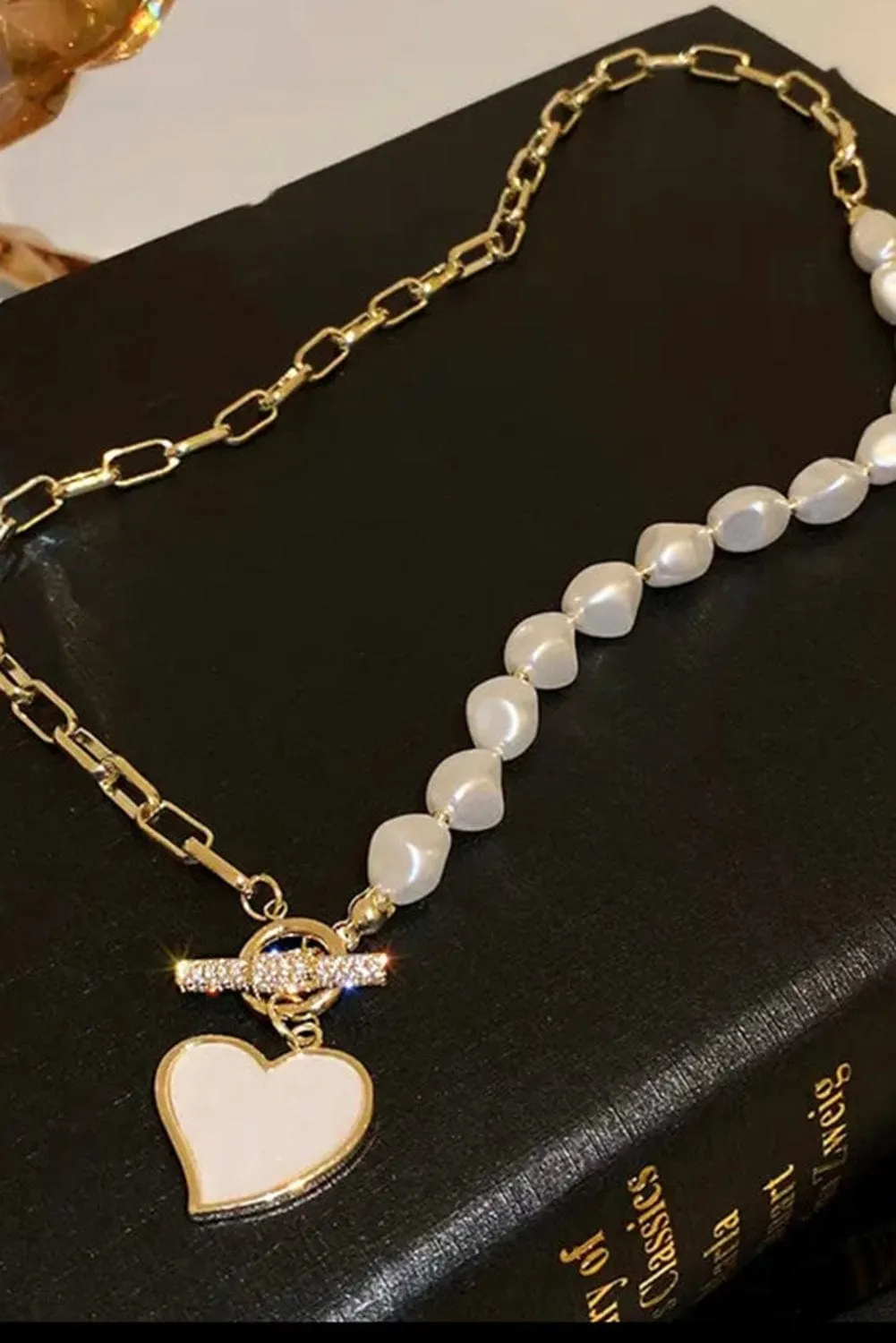 Heart Pendant Rhinestone Pearl Necklace | PRE ORDER