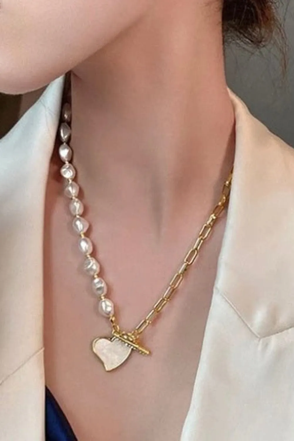 Heart Pendant Rhinestone Pearl Necklace | PRE ORDER