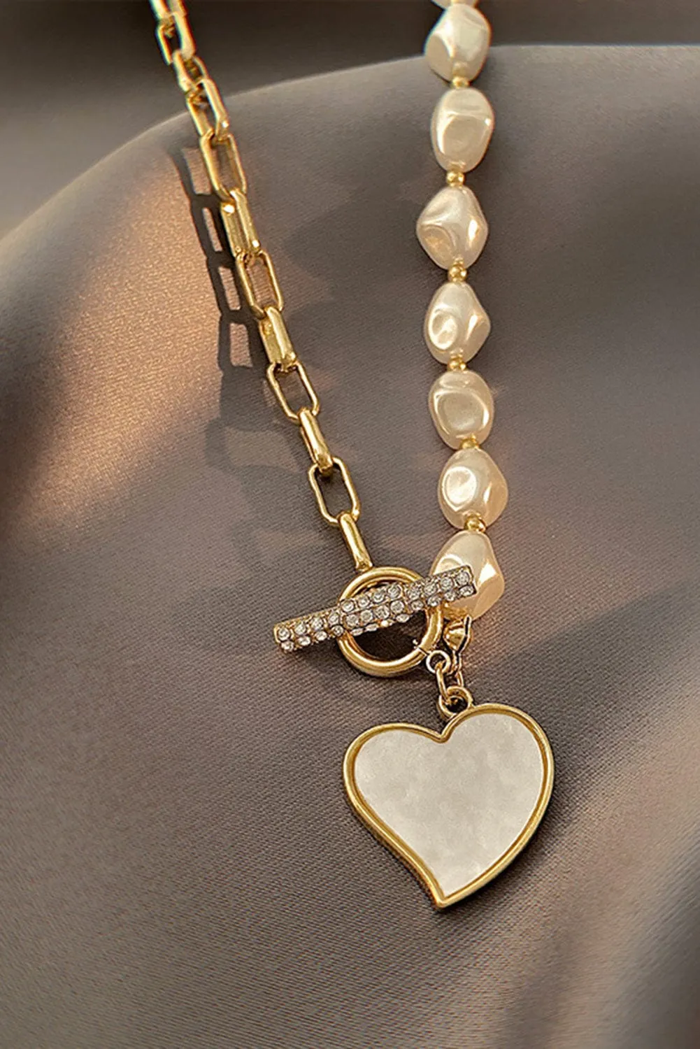 Heart Pendant Rhinestone Pearl Necklace | PRE ORDER