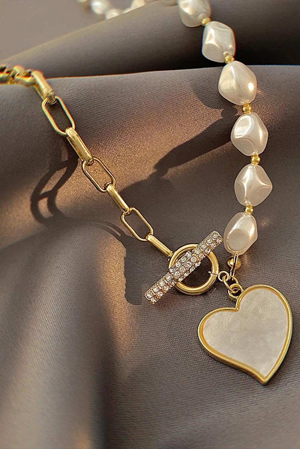 Heart Pendant Rhinestone Pearl Necklace | PRE ORDER