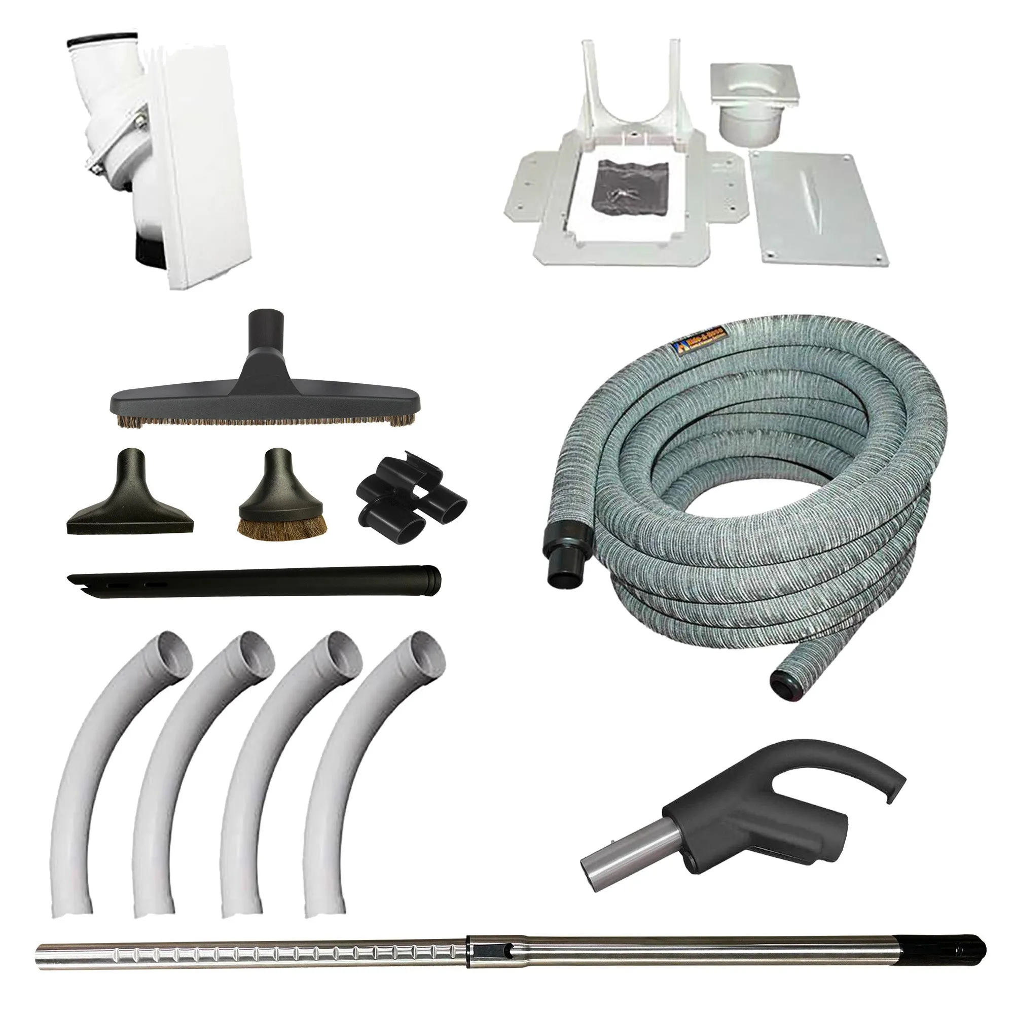 Hide-A-Hose Retractable Hose Central Vacuum System with Gray Sock | Accessories and Installation Materials are Included (No Piping)