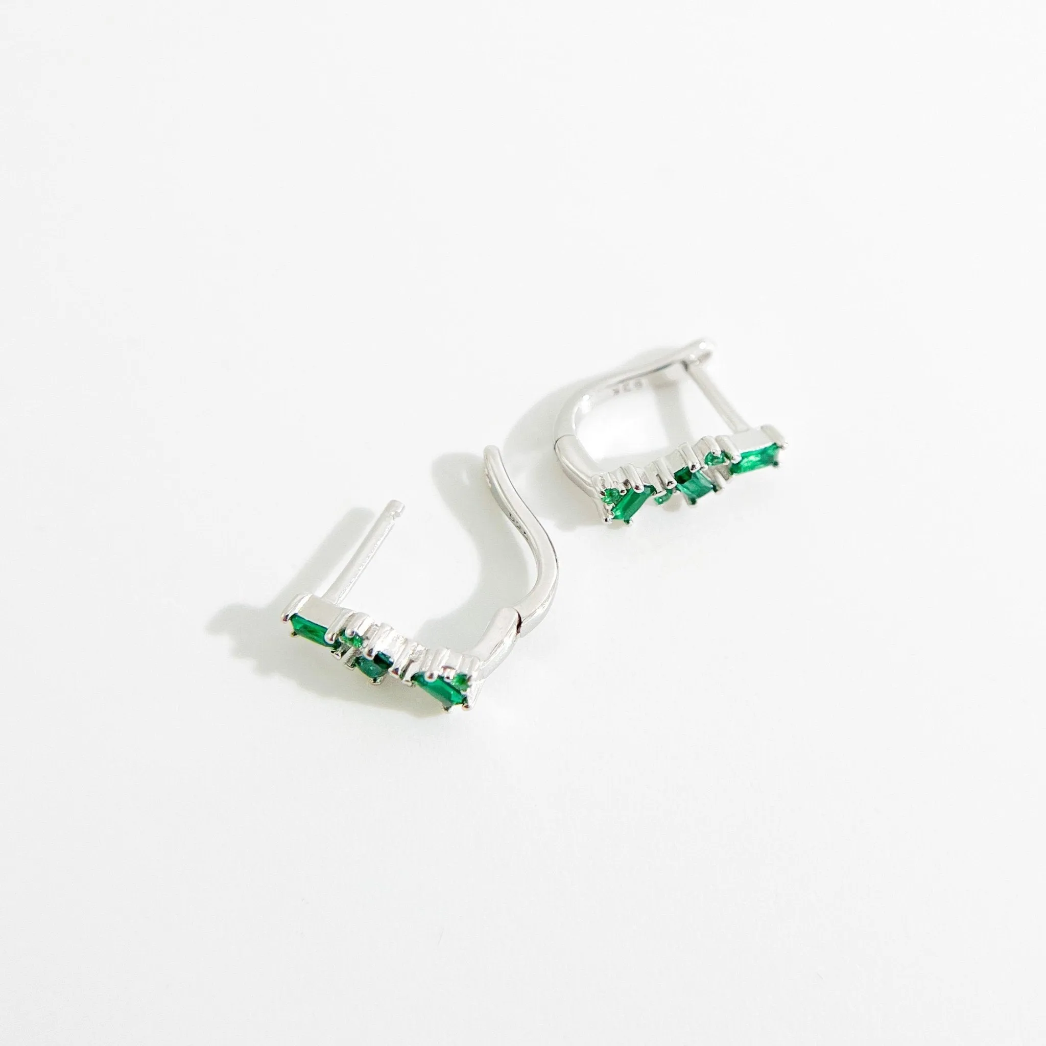 Irregular Green Gems Huggies in Silver