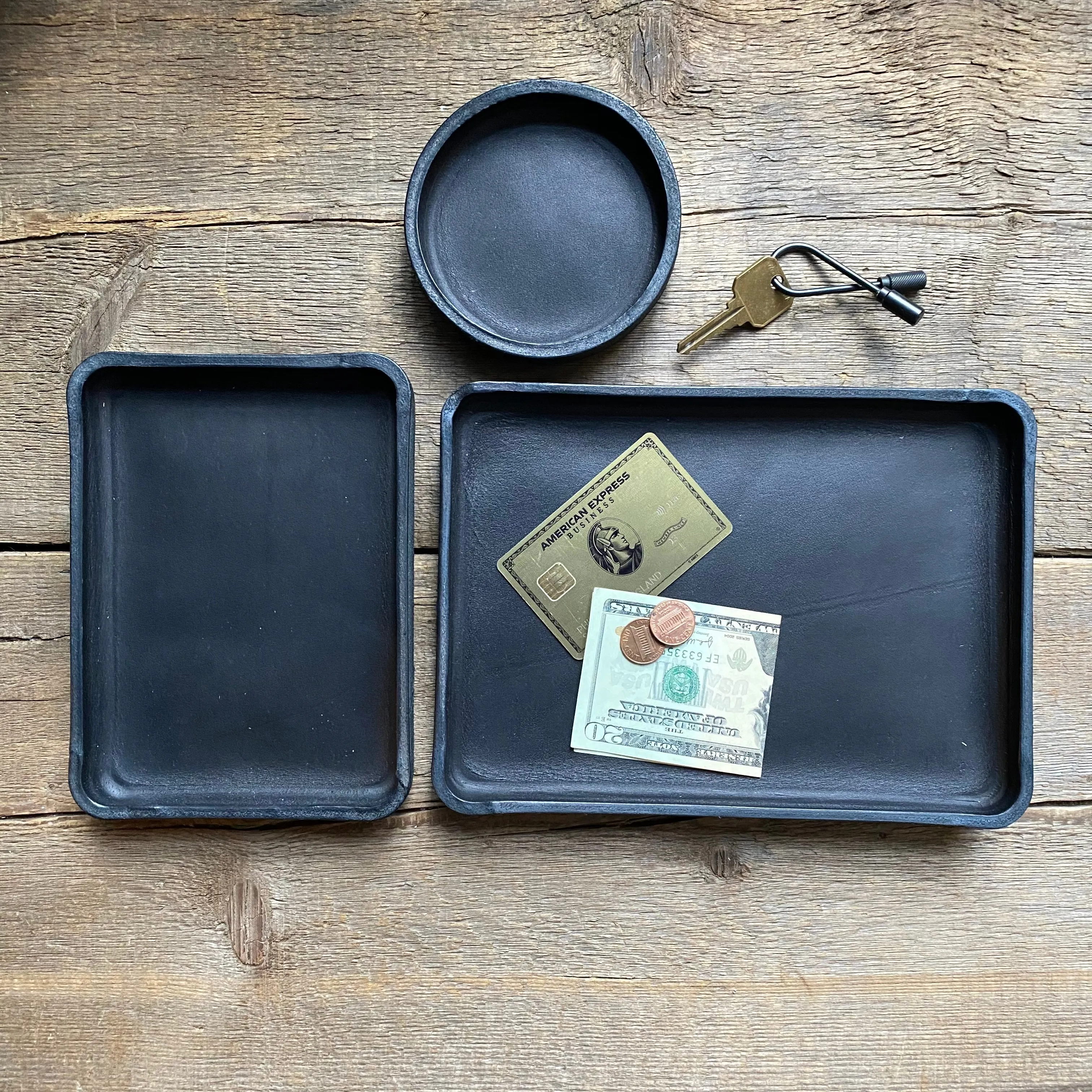 Leather Valet Catchall Trays, Black