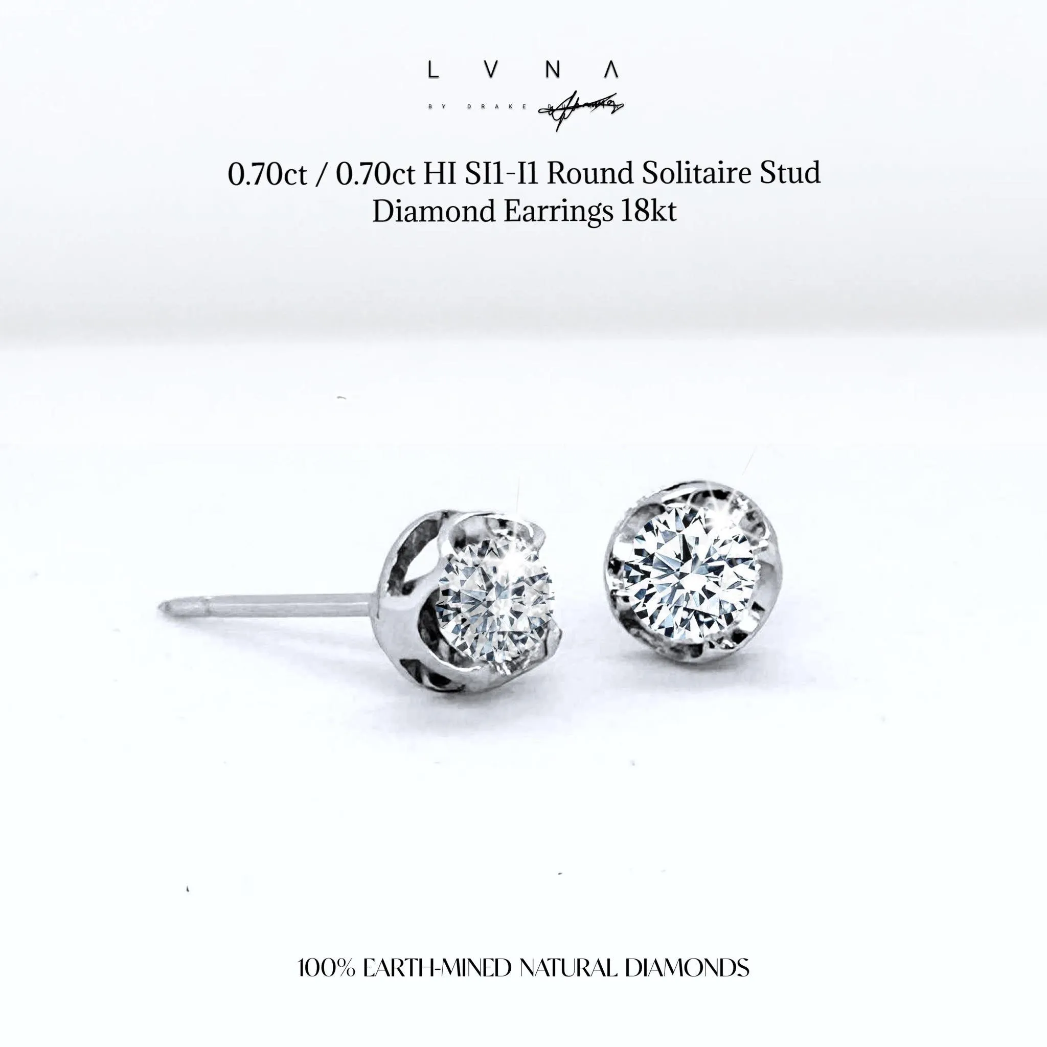 #LVNA2024 | 1.40cts HI SI1-I1 Round Solitaire Stud Diamond Earrings 18kt