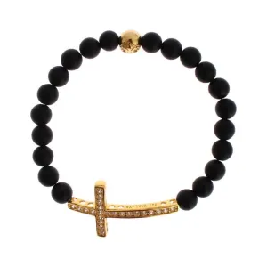 Nialaya Chic Matte Onyx Bead & CZ Diamond Cross Bracelet