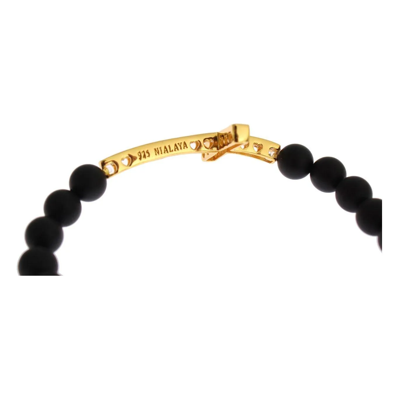 Nialaya Chic Matte Onyx Bead & CZ Diamond Cross Bracelet