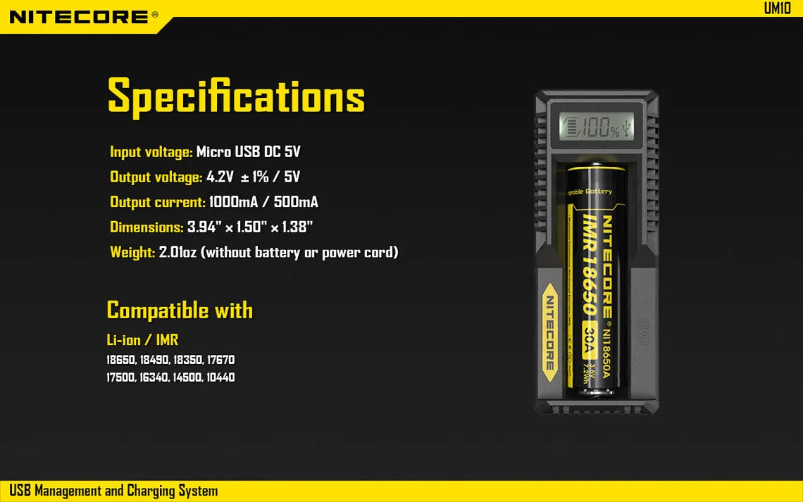 Nitecore UM10 USB Charger