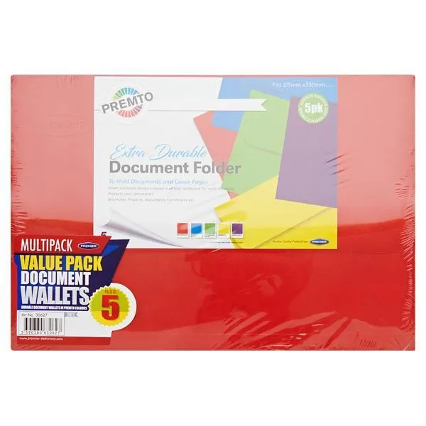 Premto Pack of 5 Extra Durable Document Wallets - Card